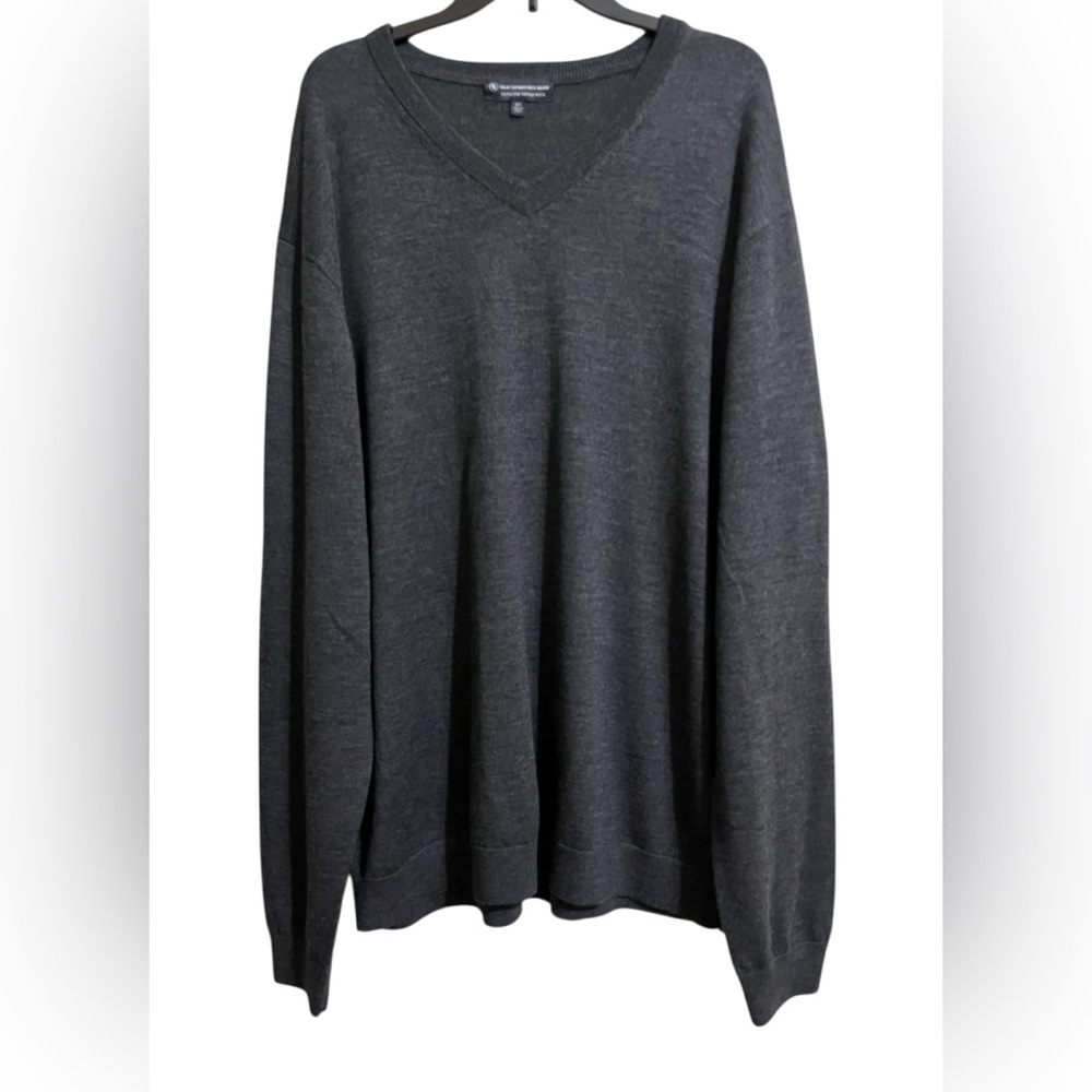 Hart Schaffner Marx Men’s Gray V-Neck Sweater Extra Fine Merino Wool 2XT